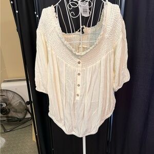 Torrid Cream Shoulder Blouse with Button Detail